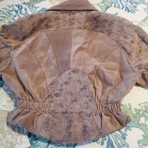 90's Brown& Printed Cropped Leather Jacket - Picture 2 of 10